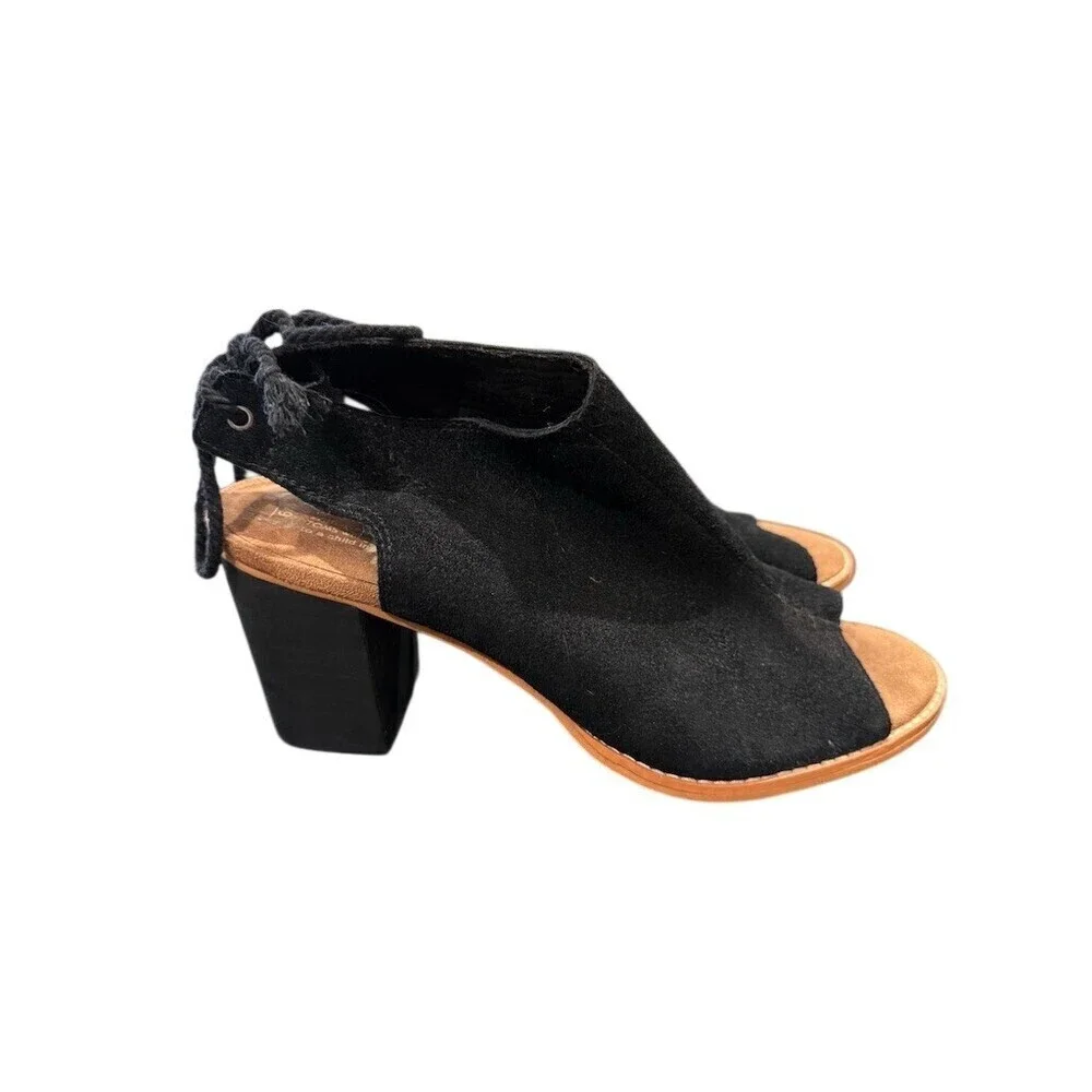 TOMS Womens Black Suede Peep Toe Bootie Sandal Size 9